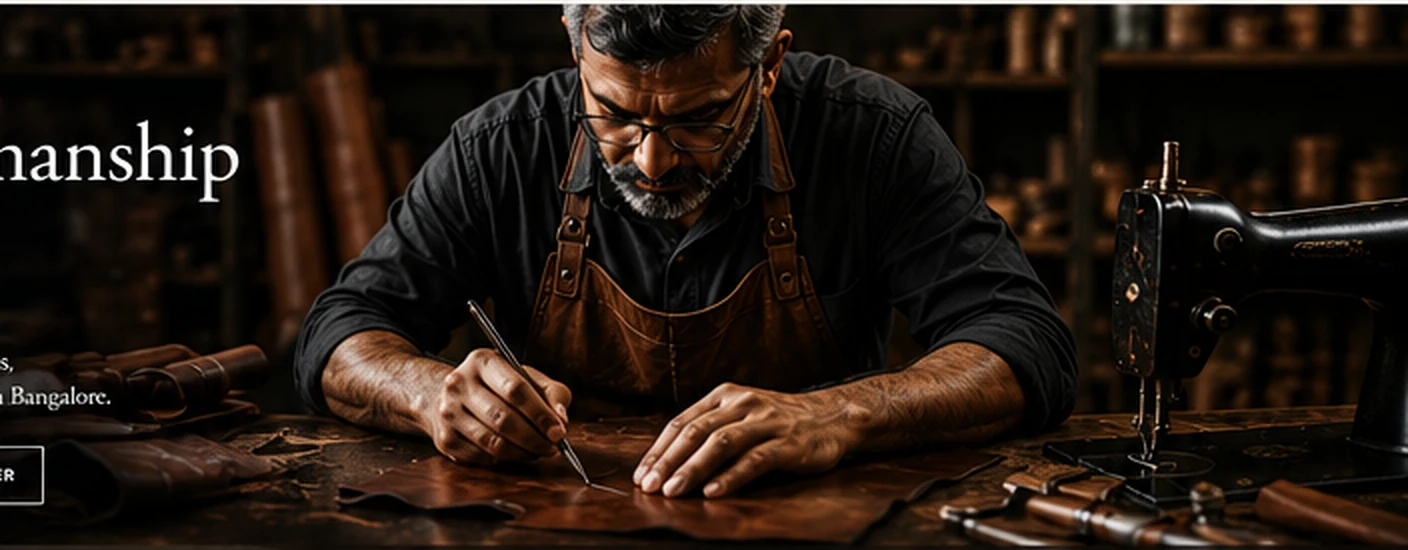 Leather craftsman working at a sewing machine in a leather workshop